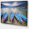 Designart - Row of Blue Boats in Pokhara Lake - Boat Canvas Art Print